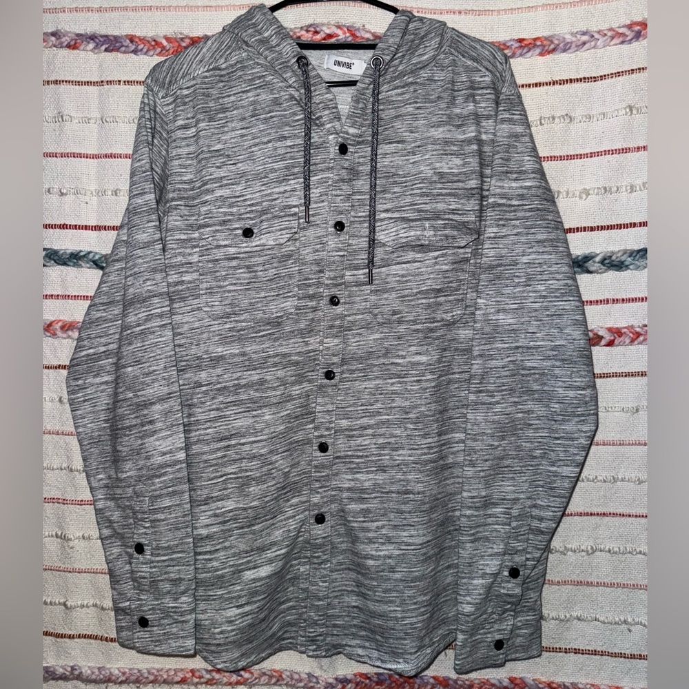 Univibe‎ Gray Button Down Hooded Shirt